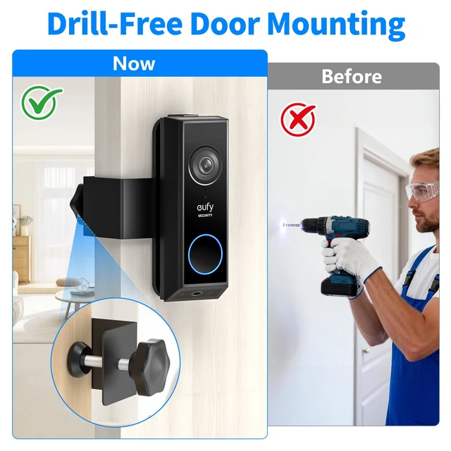 Alt view image 6 of 7 - Anti Theft Doorbell Mount for Eufy Doorbell Camera E340/C30/C31, No Drill Renter Friendly Door Bell Mount for Eufy E340, Fully Metal Mounting Bracket Door Camera Holder for Home Apartment Rentals