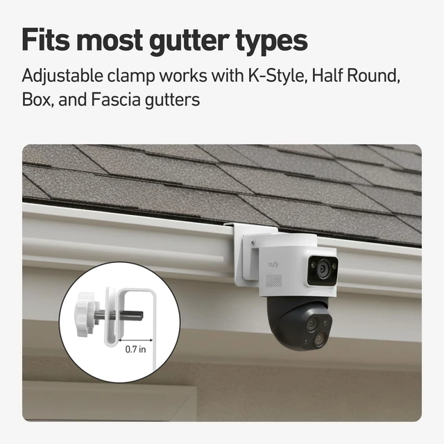 Alt view image 4 of 6 - Holicfun Gutter Mount for Eufy PoE Bullet-PTZ Cam S4 and eufyCam S4 | Sturdy aluminum mounting bracket, no drilling for easy and flexible installation, elevates camera for wider view, white