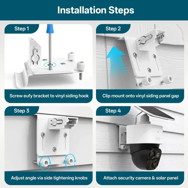 Alt view image 3 of 5 - SZSDMY 2 Pack Vinyl Siding Mount Compatible with Eufy SoloCam S340 E30 E42 & 4G LTE Cam S330, No Drill Stainless Steel Solar Security Camera Bracket, Rustproof Outdoor Wall Mount Holder