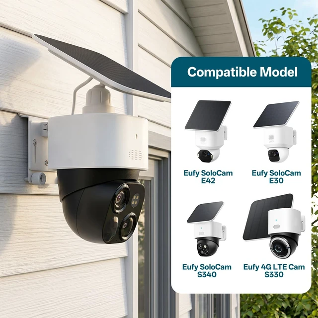 Alt view image 2 of 5 - SZSDMY 2 Pack Vinyl Siding Mount Compatible with Eufy SoloCam S340 E30 E42 & 4G LTE Cam S330, No Drill Stainless Steel Solar Security Camera Bracket, Rustproof Outdoor Wall Mount Holder