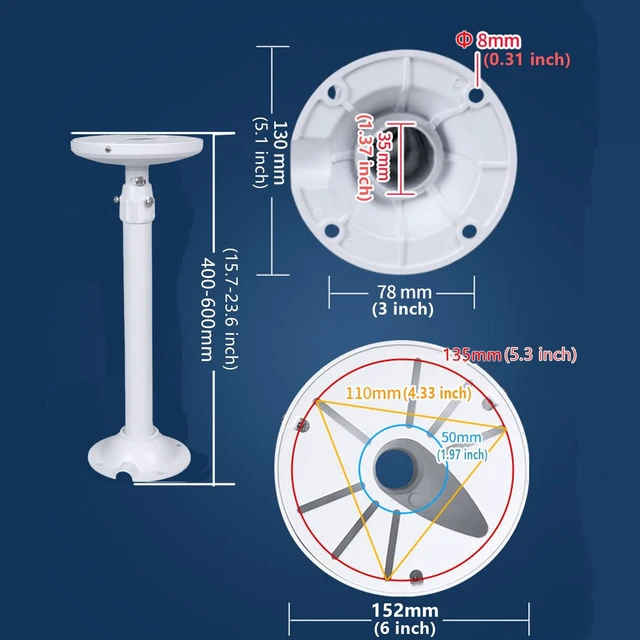 Alt view image 4 of 6 - WiTi Extendable Pole Mount for Security Surveillance Cameras, Ceiling Mount Bracket for Bullet Camera,Solid Metal Max 60CM