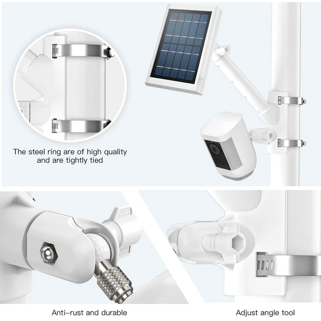 Alt view image 4 of 7 - HOLACA 2-in-1 Pole Mount for Outdoor Cameras and Solar Panels, White | Compatible with Ring Stick Up Cam/Outdoor Cam Plus/Spotlight Cam Plus/Pro, All Blink Camera, Arlo and Other 1/4" Camera
