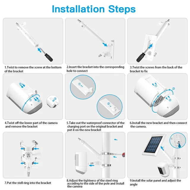 Alt view image 5 of 7 - HOLACA 2-in-1 Pole Mount for Outdoor Cameras and Solar Panels, White | Compatible with Ring Stick Up Cam/Outdoor Cam Plus/Spotlight Cam Plus/Pro, All Blink Camera, Arlo and Other 1/4" Camera
