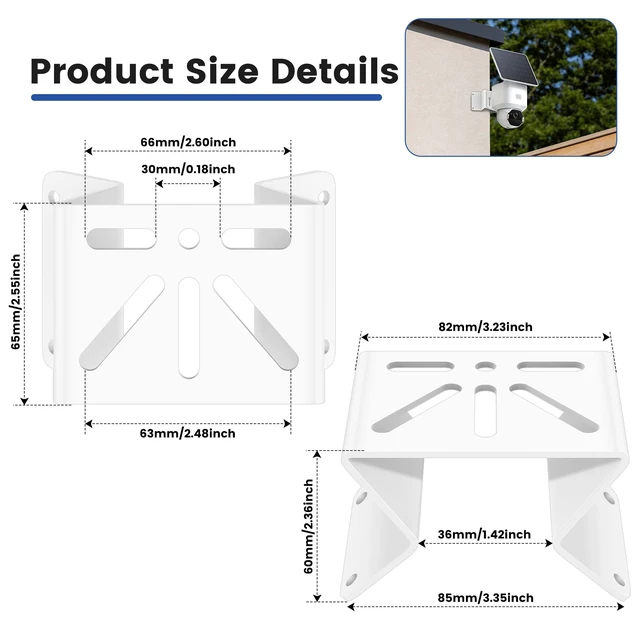 Alt view image 3 of 7 - Gutter Mount & Wall Corner Mount for Wyze, Eufy soloCam S340/E30/E42 | Stainless steel anti-rust, 270° Wider View, Fits Wyze, Eufy, Reolink, AOSU cameras, solarpanel and more, White