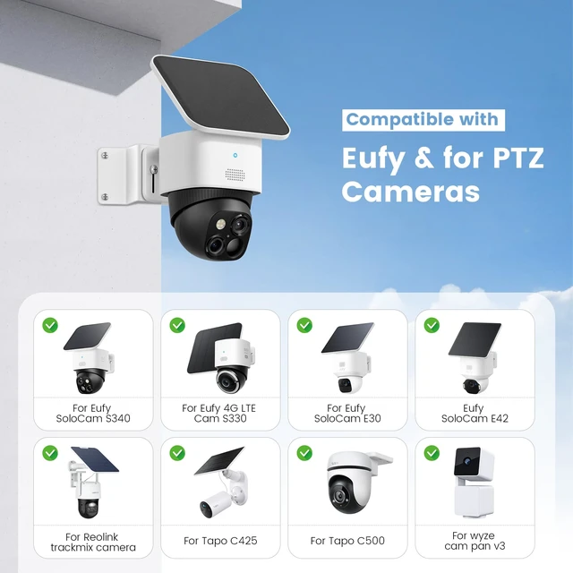 Alt view image 2 of 7 - Gutter Mount & Wall Corner Mount for Wyze, Eufy soloCam S340/E30/E42 | Stainless steel anti-rust, 270° Wider View, Fits Wyze, Eufy, Reolink, AOSU cameras, solarpanel and more, White