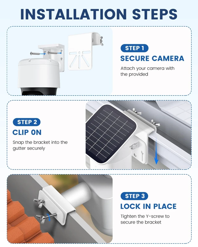 Alt view image 6 of 7 - Gutter Mount & Wall Corner Mount for Wyze, Eufy soloCam S340/E30/E42 | Stainless steel anti-rust, 270° Wider View, Fits Wyze, Eufy, Reolink, AOSU cameras, solarpanel and more, White
