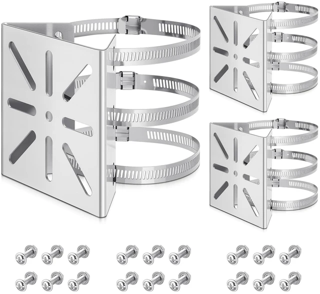 Main image of MorningRo 3 Pcs Universal Vertical Pole Mount for Security Camera WallMount | Stainless Steel Bracket with 6 Loop Metal Pole Bracket for CCTV Camera Indoor Outdoor Solar Panel LED Wall/ Stage Light