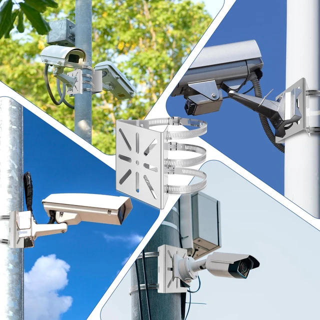 Alt view image 6 of 6 - MorningRo 3 Pcs Universal Vertical Pole Mount for Security Camera WallMount | Stainless Steel Bracket with 6 Loop Metal Pole Bracket for CCTV Camera Indoor Outdoor Solar Panel LED Wall/ Stage Light