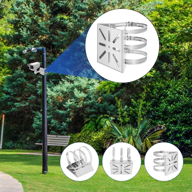 Alt view image 4 of 6 - MorningRo 3 Pcs Universal Vertical Pole Mount for Security Camera WallMount | Stainless Steel Bracket with 6 Loop Metal Pole Bracket for CCTV Camera Indoor Outdoor Solar Panel LED Wall/ Stage Light