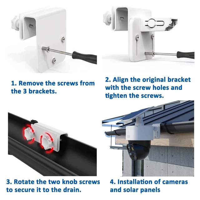 Alt view image 5 of 7 - 2 Pack Gutter Mount Bracket Compatible with Eufy Security SoloCam S340/SoloCam E30/E42 Stainless Steel Gutter Mount for Solar Security Camera, No-Drill Installation