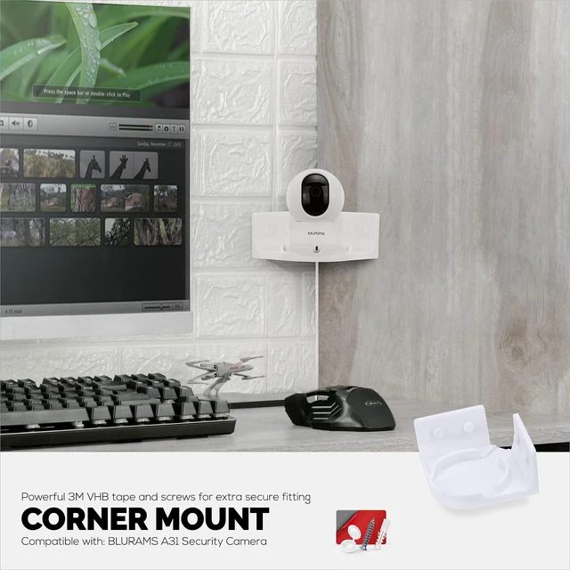 Alt view image 4 of 7 - Corner Wall Mount for Blurams A31 2K Security Camera, Adhesive Security Camera Holder Bracket, Reduce Blind Spots & Clutter, Adhesive & Screw-in Mounting - Easy to Install (White)