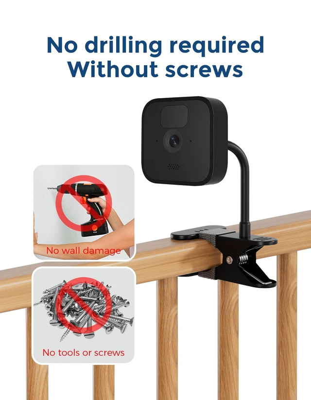 Alt view image 4 of 7 - Universal No-Drill Camera Clip Mount for Ring, Blink, Eufy, Google Nest, Wyze & Arlo Cameras, 20cm Adjustable Gooseneck Clamp Stand for Indoor Outdoor Security Cameras (2 Pack, Black)