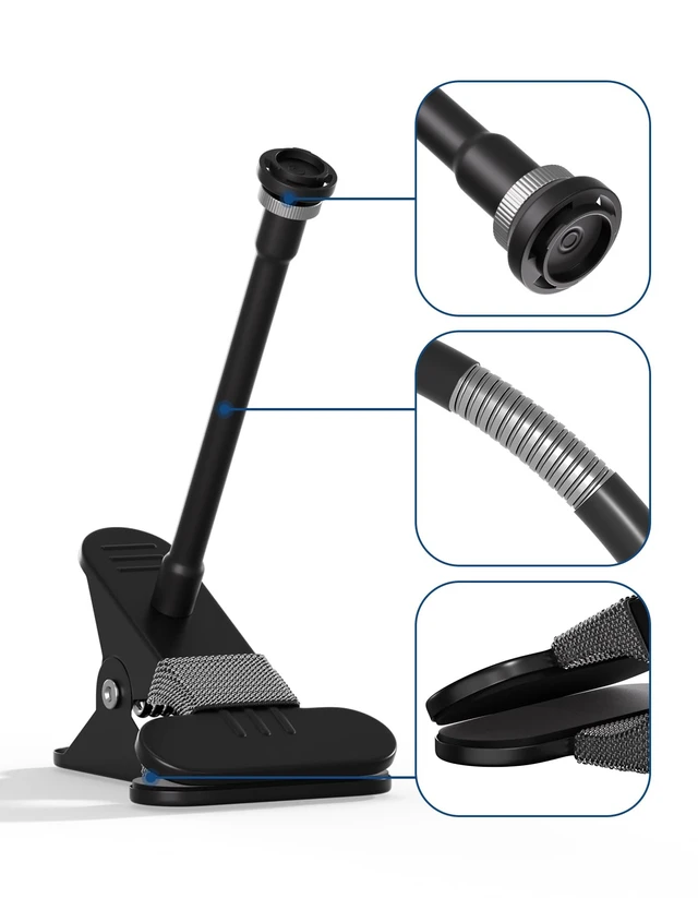 Alt view image 5 of 7 - Universal No-Drill Camera Clip Mount for Ring, Blink, Eufy, Google Nest, Wyze & Arlo Cameras, 20cm Adjustable Gooseneck Clamp Stand for Indoor Outdoor Security Cameras (2 Pack, Black)
