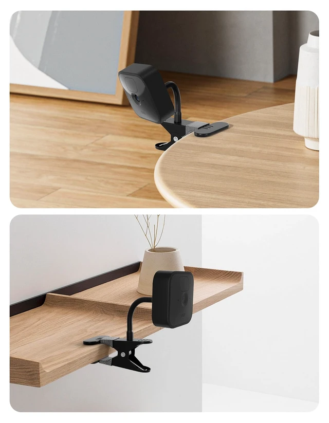 Alt view image 7 of 7 - Universal No-Drill Camera Clip Mount for Ring, Blink, Eufy, Google Nest, Wyze & Arlo Cameras, 20cm Adjustable Gooseneck Clamp Stand for Indoor Outdoor Security Cameras (2 Pack, Black)