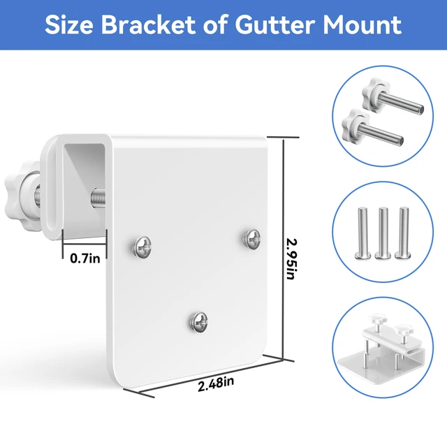 Alt view image 4 of 7 - 2 Pack Gutter Mount Bracket for Eufy Security SoloCam S340/E30/E42 and 4G LTE Cam S33, Stainless Steel Gutter Mount for Solar Security Camera, No-Drill Installation
