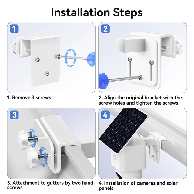 Alt view image 5 of 7 - 2 Pack Gutter Mount Bracket for Eufy Security SoloCam S340/E30/E42 and 4G LTE Cam S33, Stainless Steel Gutter Mount for Solar Security Camera, No-Drill Installation