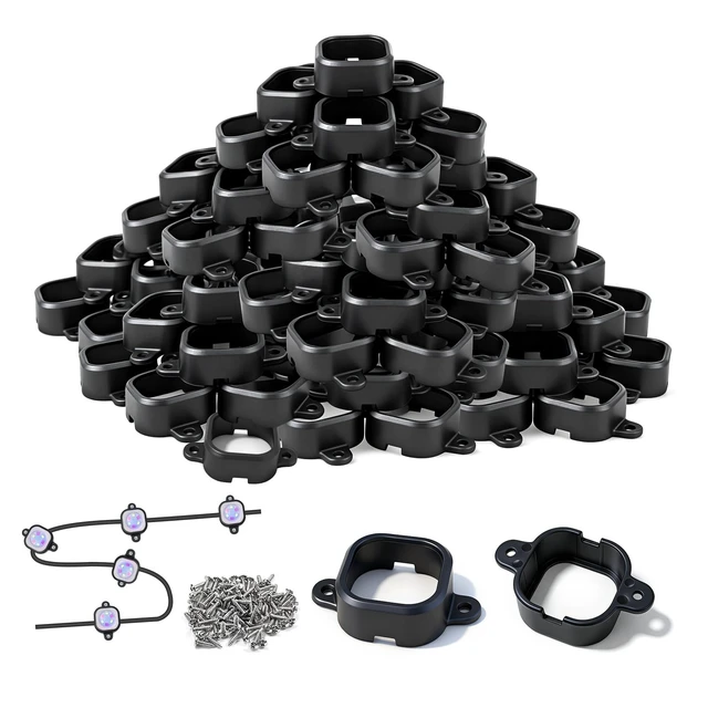 Main image of 95 Pcs Light Mounting Clips Set for Govee Pro H706 Permanent Outdoor Lights | Compatible with H706A H706B H706C Outdoor Lights Extension Mounting Brackets Screws Kit, Replace Adhesive (Black)