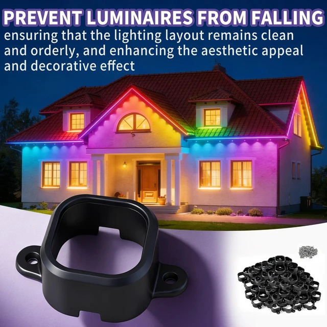 Alt view image 4 of 7 - 95 Pcs Light Mounting Clips Set for Govee Pro H706 Permanent Outdoor Lights | Compatible with H706A H706B H706C Outdoor Lights Extension Mounting Brackets Screws Kit, Replace Adhesive (Black)