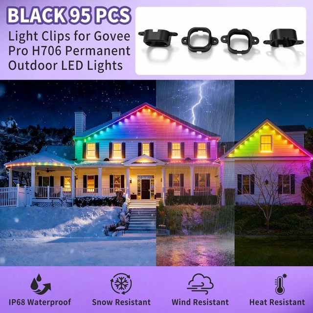 Alt view image 6 of 7 - 95 Pcs Light Mounting Clips Set for Govee Pro H706 Permanent Outdoor Lights | Compatible with H706A H706B H706C Outdoor Lights Extension Mounting Brackets Screws Kit, Replace Adhesive (Black)