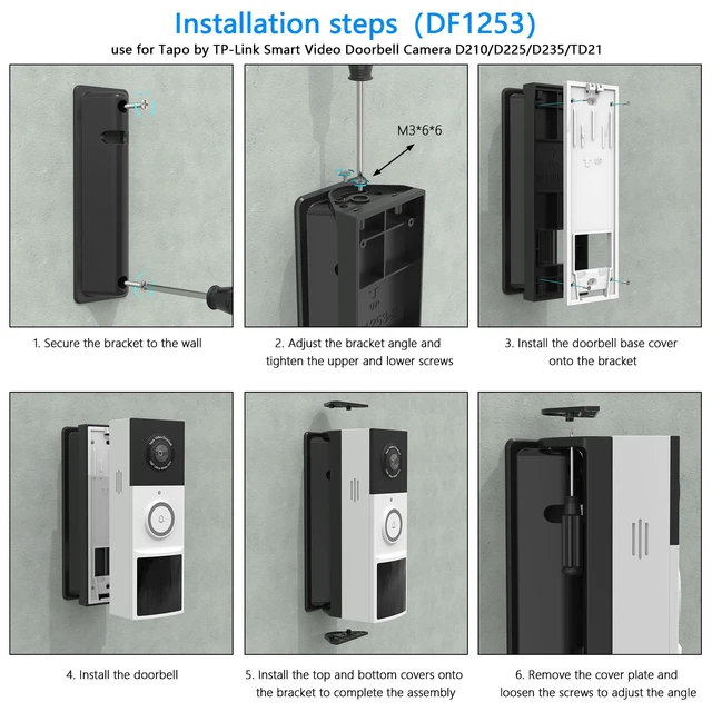 Alt view image 5 of 7 - VOMENC Adjustable 0 to 45 Degree Left and Right Angle Mount Compatible with Tapo TP-Link Smart Video Doorbell D210/D225/D235/TD21 Camera (Black)