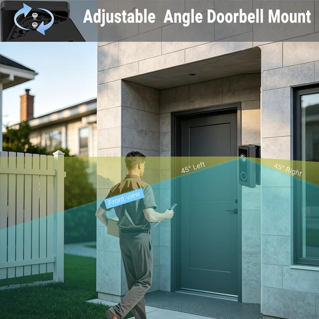 Alt view image 3 of 7 - Doorbell Mount Bracket For Eufy E340 Doorbel Adjustable Mount | Anti-Theft Bracket Doorbell Mount Adjustable Mount 45° Left & Right Not Block Motion Sensor & Night Vision Angle Mount-Black