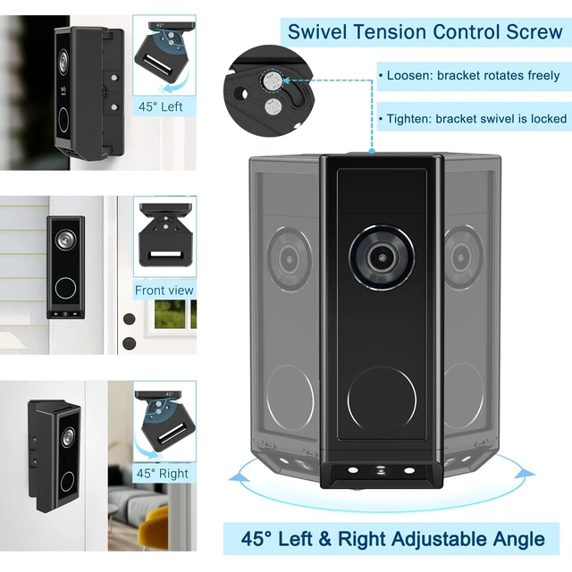 Alt view image 4 of 7 - Doorbell Mount Bracket For Eufy E340 Doorbel Adjustable Mount | Anti-Theft Bracket Doorbell Mount Adjustable Mount 45° Left & Right Not Block Motion Sensor & Night Vision Angle Mount-Black