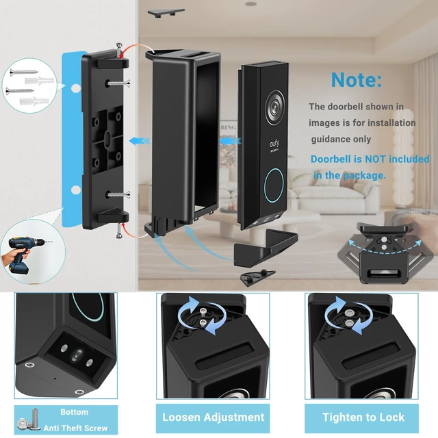 Alt view image 5 of 7 - Doorbell Mount Bracket For Eufy E340 Doorbel Adjustable Mount | Anti-Theft Bracket Doorbell Mount Adjustable Mount 45° Left & Right Not Block Motion Sensor & Night Vision Angle Mount-Black