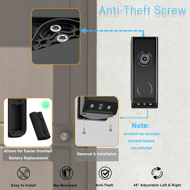 Alt view image 6 of 7 - Doorbell Mount Bracket For Eufy E340 Doorbel Adjustable Mount | Anti-Theft Bracket Doorbell Mount Adjustable Mount 45° Left & Right Not Block Motion Sensor & Night Vision Angle Mount-Black