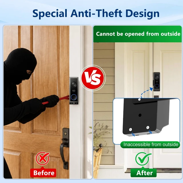 Alt view image 4 of 7 - Anti-Theft Video Doorbell Mount for Eufy Doorbell E340 Only, No-Drill Door Mounting Holder Bracket for Eufy Doorbell Camera, Apartment Door Bell Kits for Home Rentals Room, Not Block Motion Sensor