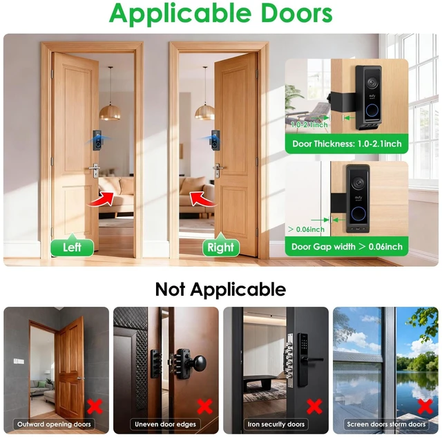 Alt view image 3 of 7 - Anti-Theft Video Doorbell Mount for Eufy Doorbell E340/Wyze Duo Cam Doorbell, No-Drill Adjustable Mounting Bracket for Eufy E340, Apartment Door Camera Mount for Wyze Doorbell for Home Rentals Room