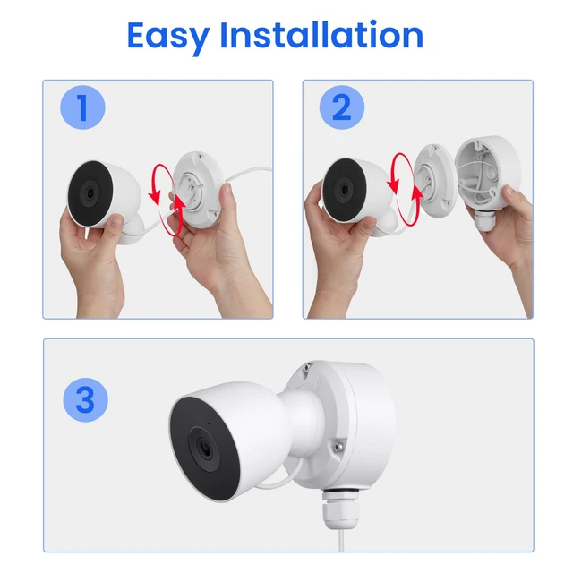 Alt view image 7 of 7 - Metal Junction Box Mount Compatible with Google Nest Camera (Wired, 2nd Gen), Nest Cam 2nd Gen Accessory with Weatherproof Hidden Cable Management Aluminum Alloy Conduit Base
