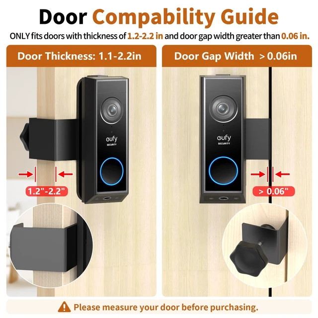 Alt view image 3 of 7 - Anti-Theft Doorbell Camera Mount for Eufy Doorbell E340/C30/C31, No Drill Door Camera Mount for Eufy E340, Metal Door Camera Holder for Inward-Opening Doors, Suitable for Apartments, Rentals and Homes