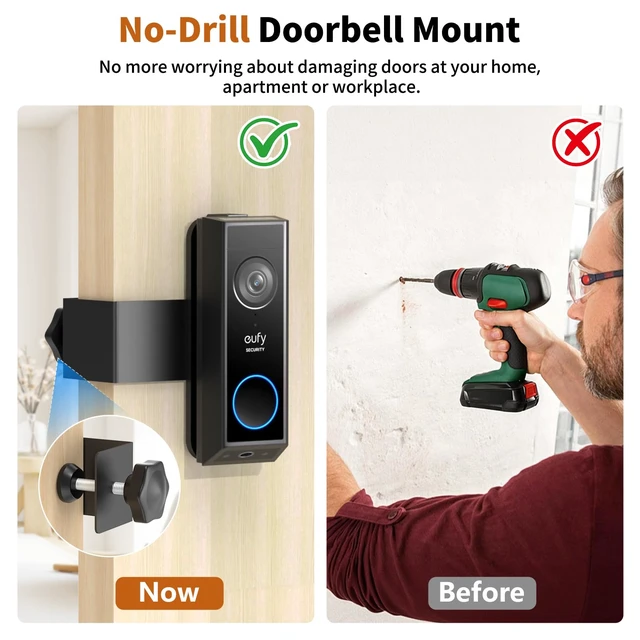 Alt view image 6 of 7 - Anti-Theft Doorbell Camera Mount for Eufy Doorbell E340/C30/C31, No Drill Door Camera Mount for Eufy E340, Metal Door Camera Holder for Inward-Opening Doors, Suitable for Apartments, Rentals and Homes