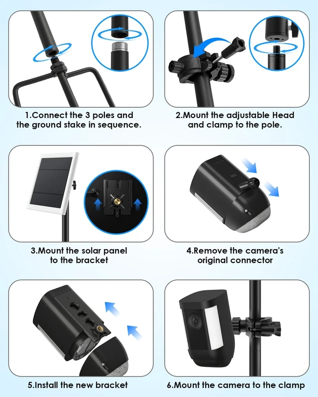 Alt view image 4 of 7 - Ground Stake Mount Stand with Solar Panel Bracket, Universal Camera Holder Compatible with Ring, Blink, Arlo, Eufy, Wyze, Google Nest, Simplisafe, for Outdoor Cameras & Solar Panels