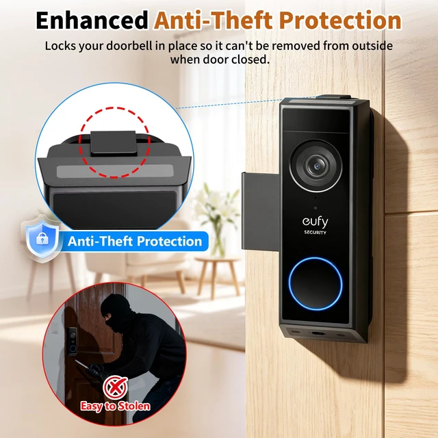 Alt view image 5 of 7 - Anti-Theft Doorbell Camera Mount for Eufy Doorbell E340/C30/C31, No Drill Door Camera Mount for Eufy E340, Metal Door Camera Holder for Inward-Opening Doors, Suitable for Apartments, Rentals and Homes