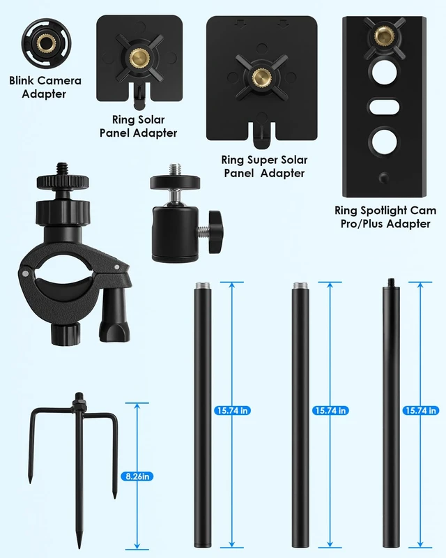Alt view image 5 of 7 - Ground Stake Mount Stand with Solar Panel Bracket, Universal Camera Holder Compatible with Ring, Blink, Arlo, Eufy, Wyze, Google Nest, Simplisafe, for Outdoor Cameras & Solar Panels