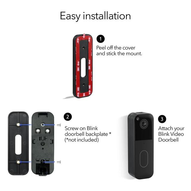 Alt view image 4 of 7 - Wasserstein No-Drill Mount Compatible with Blink Video Doorbell 1st Gen & 2nd Gen - Adhesive Wall Mount/Mounting Bracket for Blink Doorbell (Black)