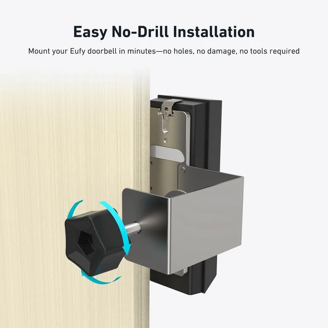Alt view image 2 of 7 - Holicfun No-Drill Door Mount for Eufy Video Doorbell E340 | Anti-Theft Aluminum Alloy Bracket, Compatible with 0.82-2.08 in Thick Doors