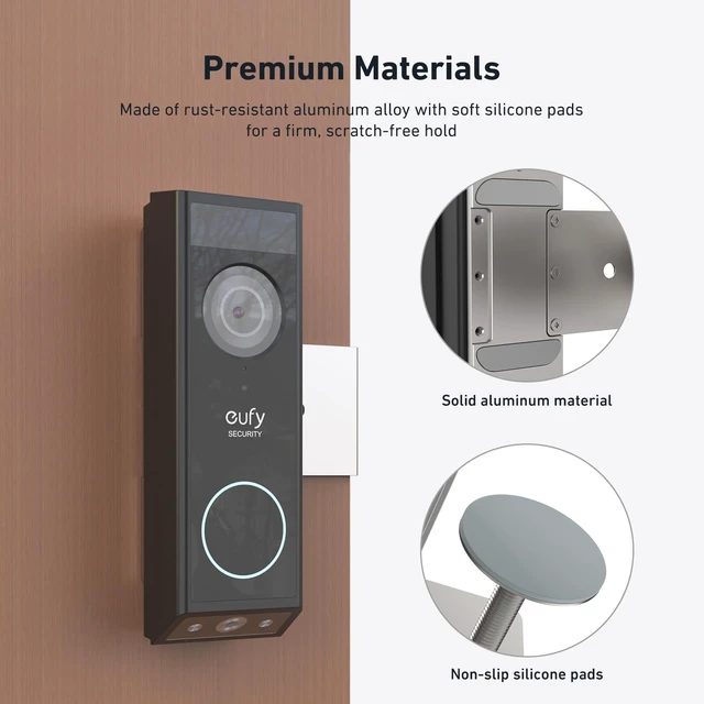 Alt view image 4 of 7 - Holicfun No-Drill Door Mount for Eufy Video Doorbell E340 | Anti-Theft Aluminum Alloy Bracket, Compatible with 0.82-2.08 in Thick Doors