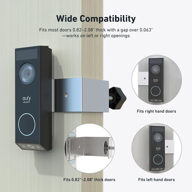 Alt view image 5 of 7 - Holicfun No-Drill Door Mount for Eufy Video Doorbell E340 | Anti-Theft Aluminum Alloy Bracket, Compatible with 0.82-2.08 in Thick Doors