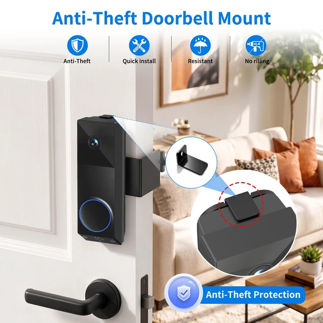 Alt view image 3 of 7 - Anti-Theft Doorbell Mount for Wyze Doorbell Camera, No Drill Video Doorbell Mount Adjustable Mounting Bracket for Wyze Duo Cam Video Doorbell, Fully Metal Door Camera Mount for Home Apartment Rentals
