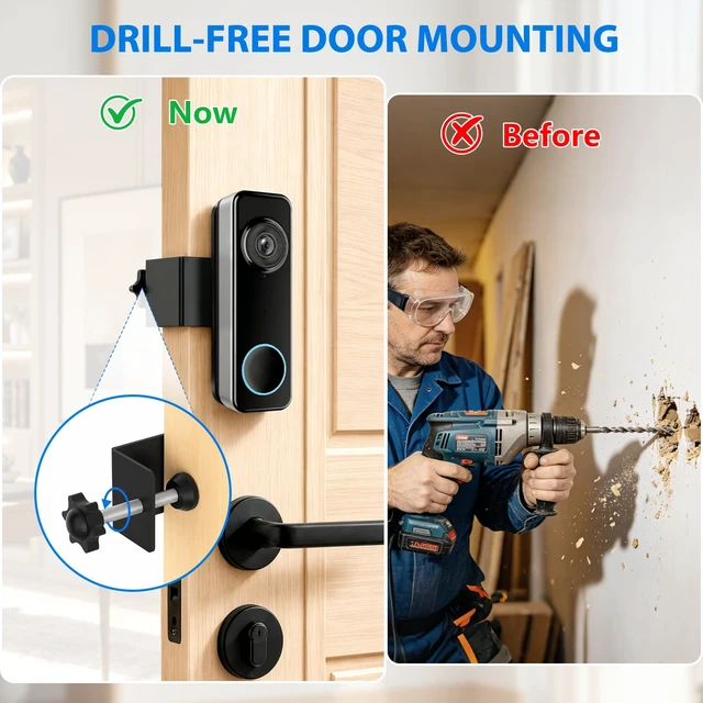Alt view image 5 of 7 - Anti-Theft Doorbell Mount for Wyze Doorbell Camera, No Drill Video Doorbell Mount Adjustable Mounting Bracket for Wyze Duo Cam Video Doorbell, Fully Metal Door Camera Mount for Home Apartment Rentals