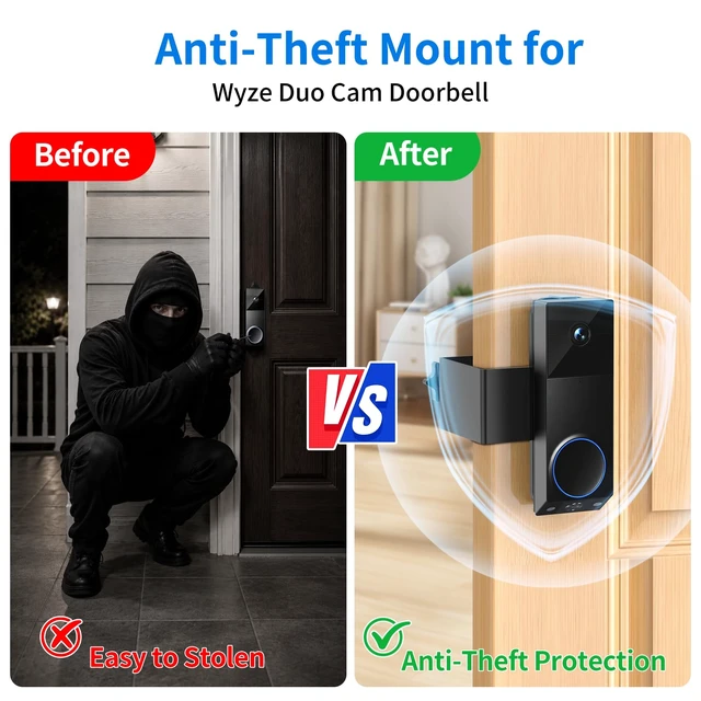 Alt view image 7 of 7 - Anti-Theft Doorbell Mount for Wyze Doorbell Camera, No Drill Video Doorbell Mount Adjustable Mounting Bracket for Wyze Duo Cam Video Doorbell, Fully Metal Door Camera Mount for Home Apartment Rentals