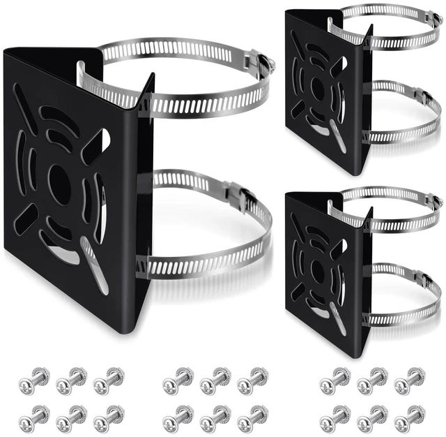 Main image of MorningRo 3 Universal Camera Vertical Pole Mount, Fit 0-3.9" Pole, Black | Security Camera Wall Mounting Bracket with 6 Loops Solid Metal Pole Bracket for CCTV Camera Solar Panel LED Wall/Stage Light