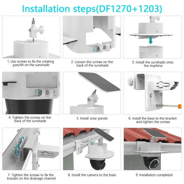 Alt view image 4 of 7 - Koroao Rain Sun Shield Cover with Adjustable Solar Panel Gutter Mount for Eufy 4G LTE Cam S330,All-in-One ABS Cover Housing Bracket for Camera and Solar Panel (Gutter Mounting)