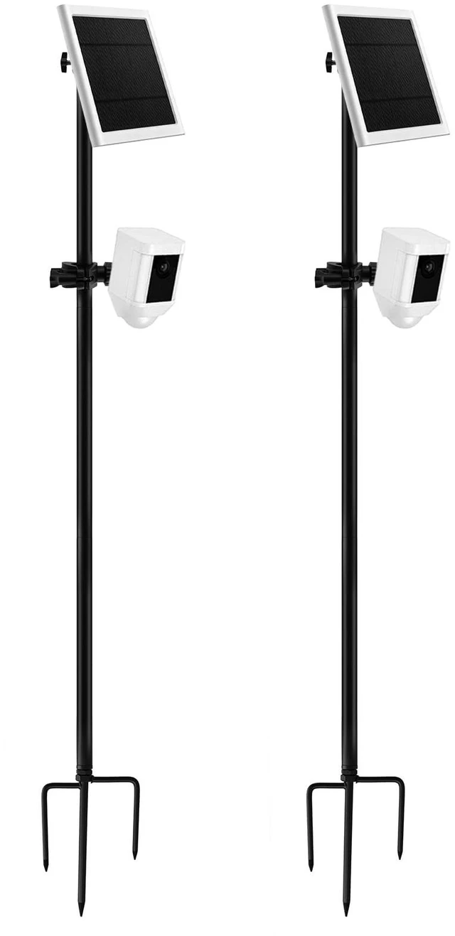 Main image of 2 Pack 2-in-1 Ground Stake Mount Stand, Security Camera Pole with Solar Panel Mount, 360° Adjustable Bracket for Ring, Blink, Eufy, Arlo, Wyze, Google Nest