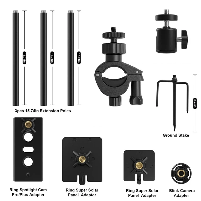 Alt view image 2 of 7 - 2 Pack 2-in-1 Ground Stake Mount Stand, Security Camera Pole with Solar Panel Mount, 360° Adjustable Bracket for Ring, Blink, Eufy, Arlo, Wyze, Google Nest