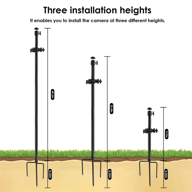 Alt view image 5 of 7 - 2 Pack 2-in-1 Ground Stake Mount Stand, Security Camera Pole with Solar Panel Mount, 360° Adjustable Bracket for Ring, Blink, Eufy, Arlo, Wyze, Google Nest