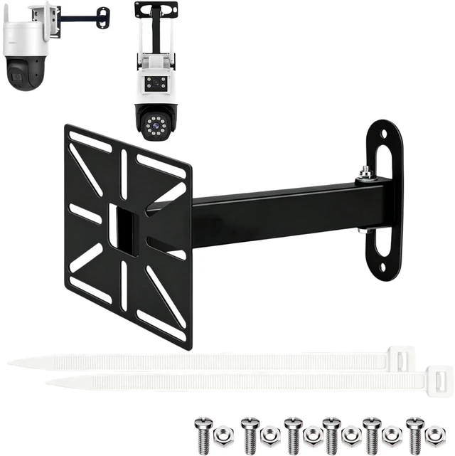Main image of Adjustable CCTV Camera Wall Mount Bracket, Universal Compatibility for Dome/PTZ Cameras & Ball Machines, Indoor/Outdoor Security Camera Holder with Mounting Plate (7.87 inches Black Mount and Plate)