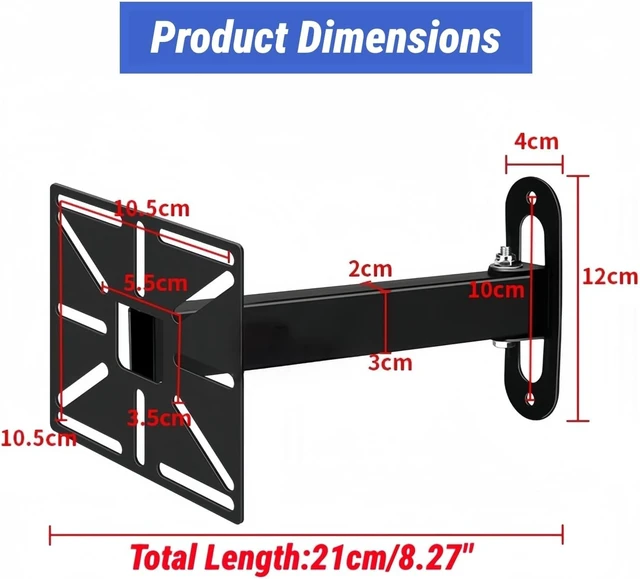 Alt view image 2 of 6 - Adjustable CCTV Camera Wall Mount Bracket, Universal Compatibility for Dome/PTZ Cameras & Ball Machines, Indoor/Outdoor Security Camera Holder with Mounting Plate (7.87 inches Black Mount and Plate)